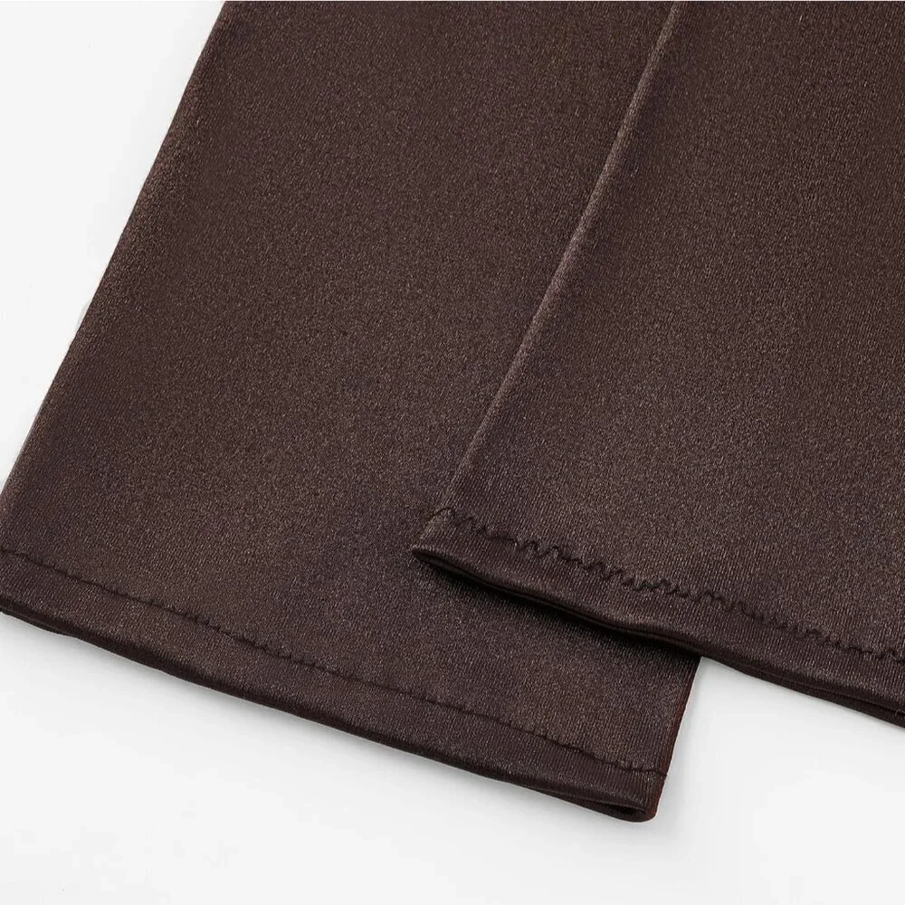 Women's Long Satin Gloves Dark Brown Stretchy Upper Arm Length Costume Design
